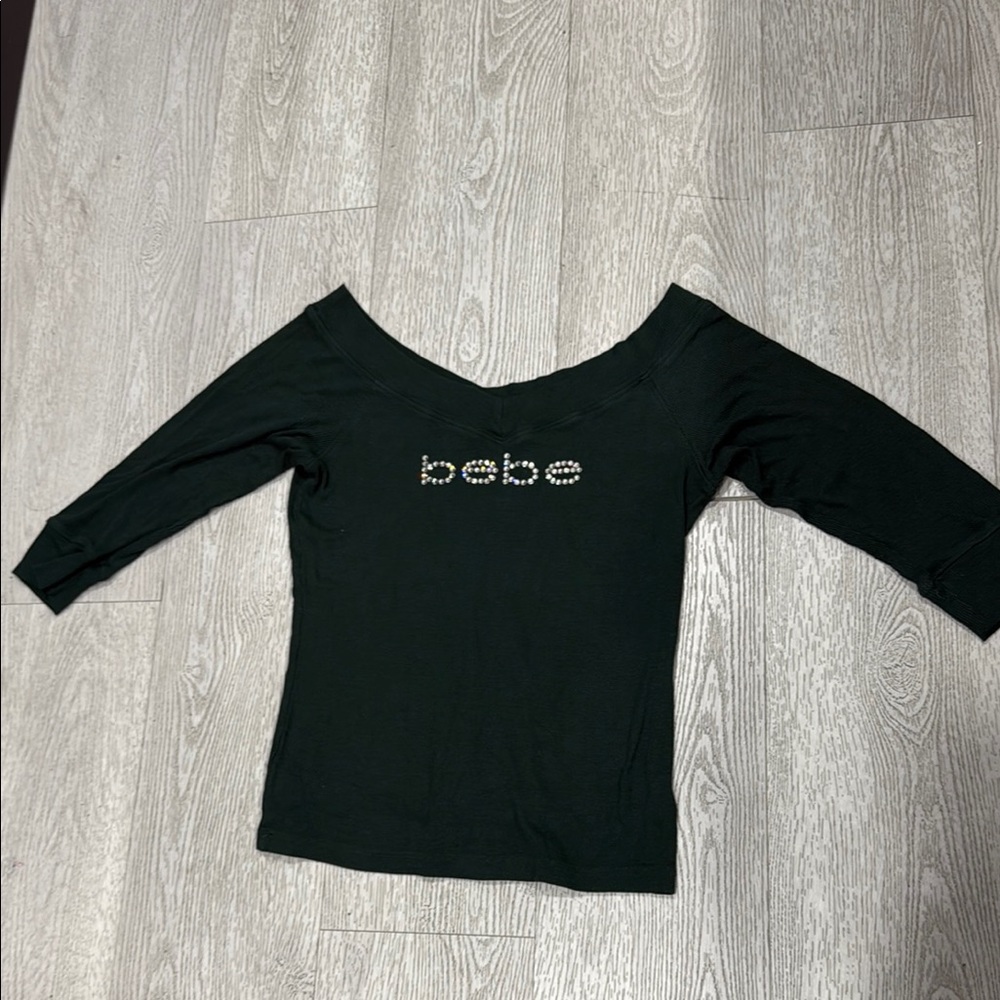 bebe Dark Green V-Neck Sweater